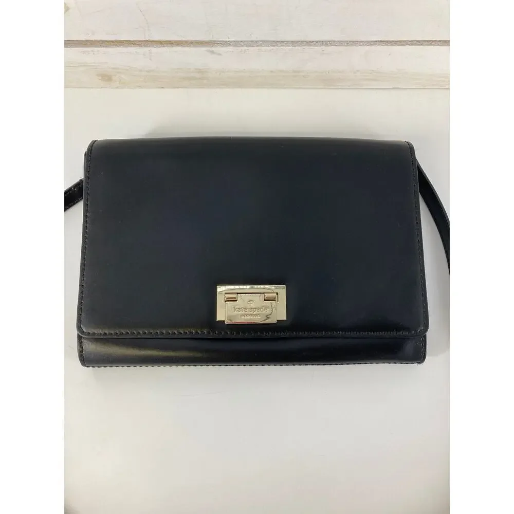 KATE SPADE, BLACK SMOOTH LEATHER SLIM CROSSBODY BAG - Picture 2 of 12